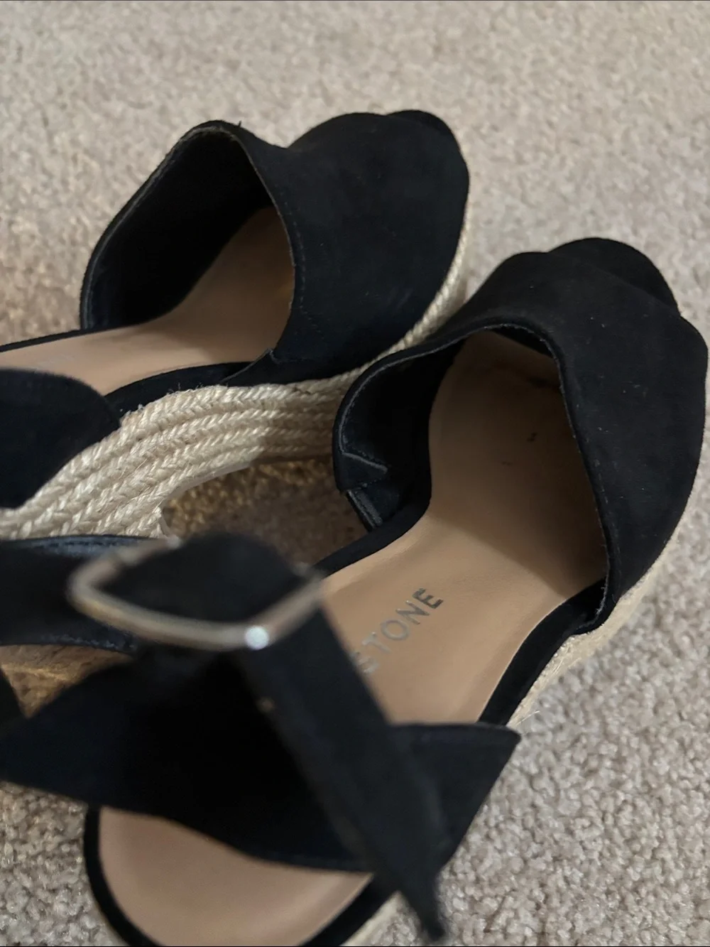 Sun and Stone-Black Platform Espadrille Sandals with Ankle Strap size 6